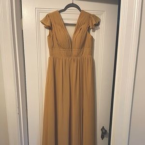 Never worn mustard-colored, Cora chiffon dress from Revelry